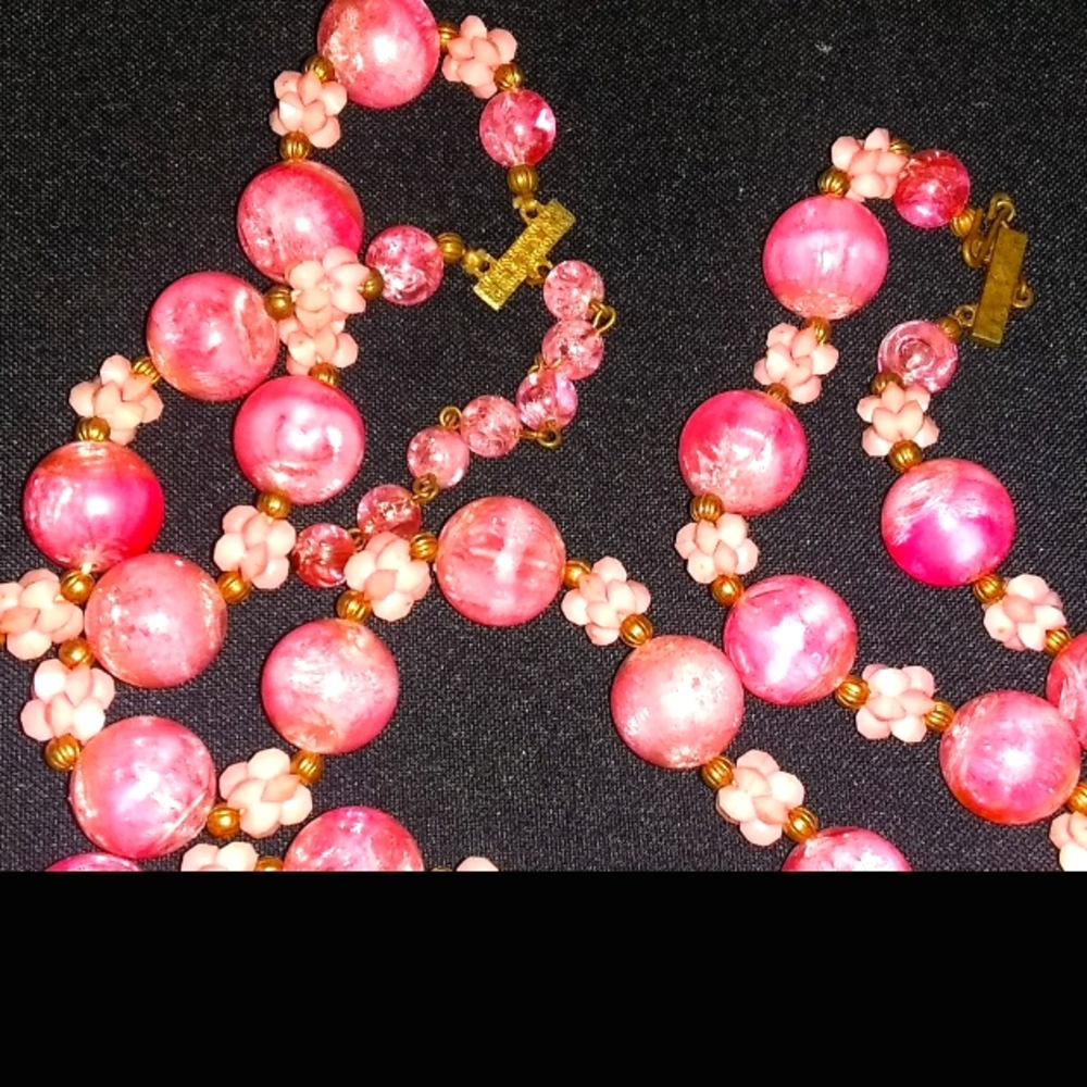 Vintage Pink Lucite Confetti Necklace 2 Strands 40" long